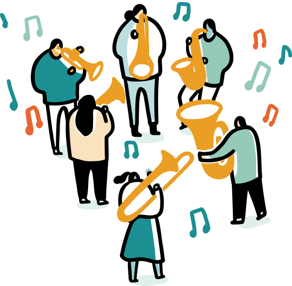 an illustration of a band playing instruments