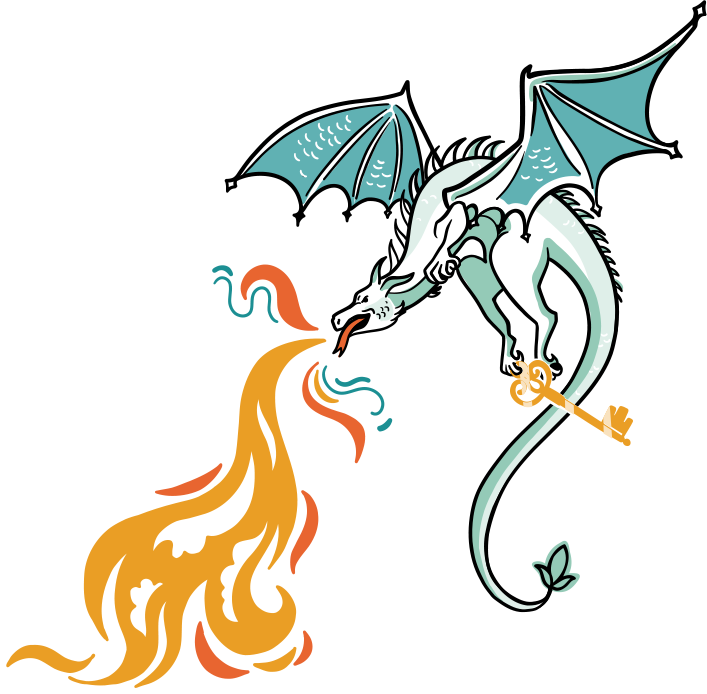 An illustration of a dragon breathing fire